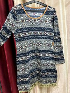 Patterned woolen Long Sleeve Dress