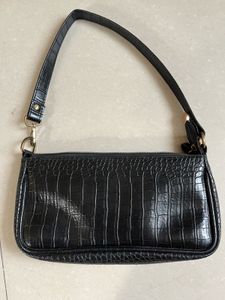 Crocodile Embossed Black Baguette