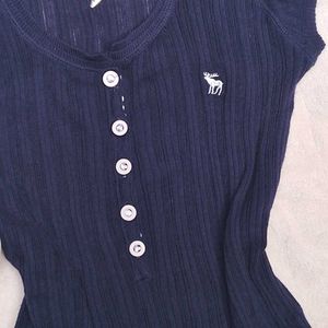 y2k vintage Cute Navy Ribbed Top
