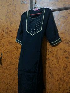 Black Silk Kurta With Golden Sequence Work