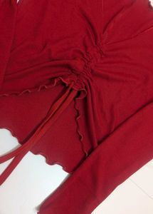 Red Ruched Long Sleeve Top