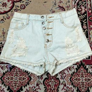 Distressed Denim Button-Down Shorts