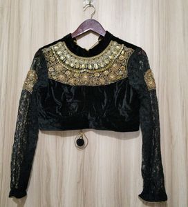 Black Full Sleeve Velvet Blouse (Women's)
