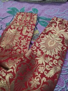 red and off white colour banarasi suit