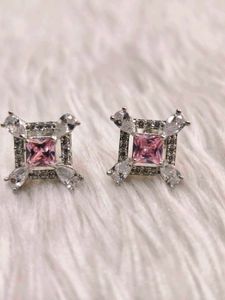 Pink Stone Stud Earrings 925 Silver Sterling