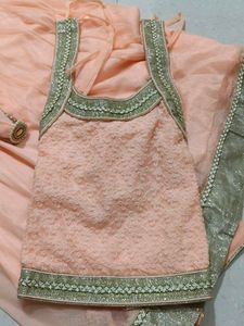 Peach Net Lehenga Skirt