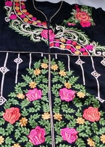 Black Multicolor Chiken Work Designer Suite Set