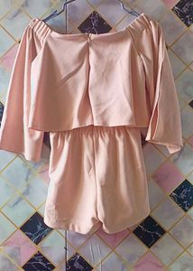 Womens / Girls Off Shoulder Beige Romper