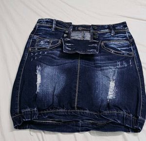 DROMEDAR Denim Art Distressed Mini Skirt