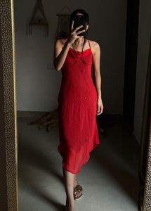 RED CHIFFON SLIP MIDI  DRESS
