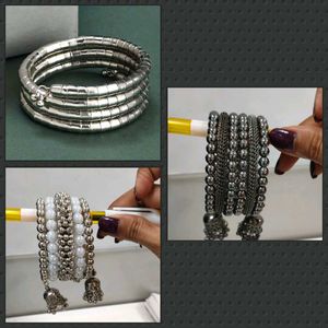 Silver &amp; Pearl Bangles Combo Of 3