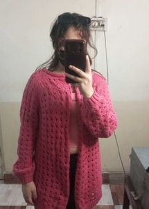 Pink Crochet Cardigan