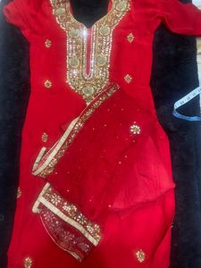 2Bright red colour party wear Punjabi suit 2 peace
