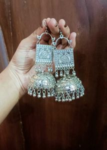 Silver Colour Jhumka Earrings