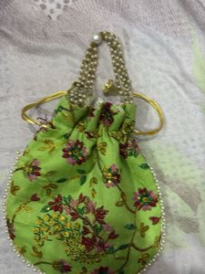 Green Floral Pouch