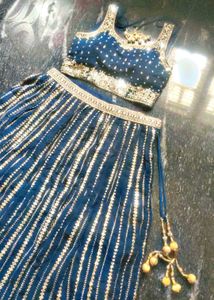 Blue &amp; Gold Embellished Lengha Set