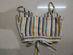 Striped Tie-Front Crop Top