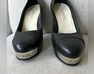 Chanel Black Leather Cap Toe Pumps