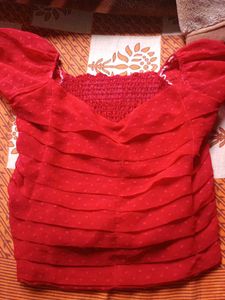 Red Colour Crop Top With Long Sleeve.