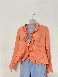 Pintresty Y2k Coral Ruffle Top