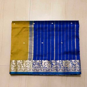 Elegant Blue &amp; Gold Saree