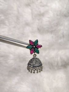 Coloured Stone Oxidised Jhumki