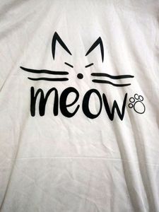 White Cute Top Meow Written