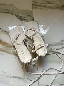 Shein White Tie Up Heels