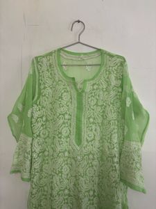 Green Chikankari Kurta Pure Kurti