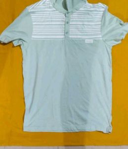 Striped Collar Polo Shirt - Light Blue