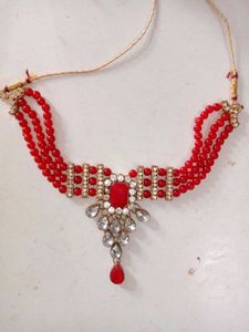 Red &amp; Crystal Statement Necklace Set