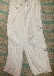 White Cargo Cropped Pants