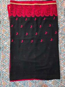 Elegant Black & Magenta Embroidered Saree
