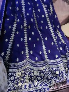 Georgette Embroidered Blue Semi-Stitched Lehenga