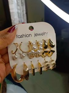 Assorted Golden Earrings Set Of 9
