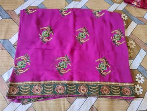 Elegant Pink Embroidered Saree