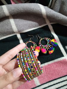 Multicolour Bohemian Earrings And Bracelet