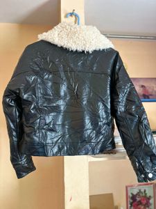 Black Faux Leather Jacket with Fur