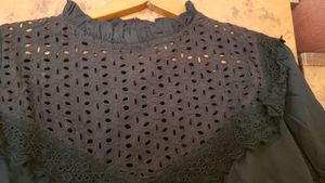 Black Schiffli Top High Neck