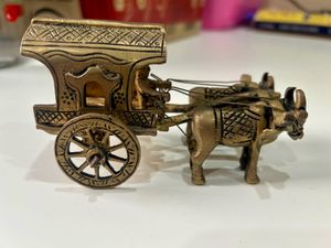 Vintage Brass Bull Cart Showpiece
