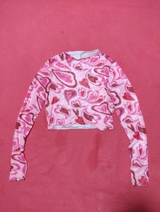 SHEIN ICON Heart Print Crop Top Size S