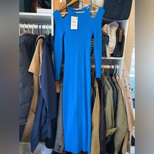 New Zara Cut Out Knit Electric Blue Midi