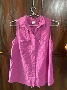 Pink Sleeveless Button-Up Top