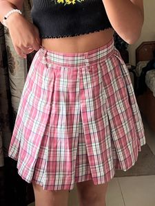 Plaid Pink Pleated Skirt