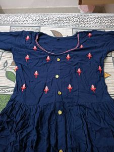 Navy Floral Embroidered Maxi Dress