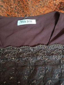 Brown Floral Lace Top