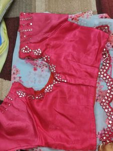 Floral Print Saree With Blouse Mirror Design