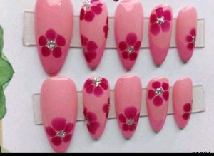 Pink Flower Press-On Nails