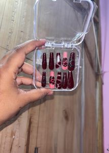 Burgundy Press on Nails