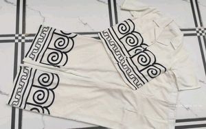 “Premium Cotton White Co-ord Set with Black Greek